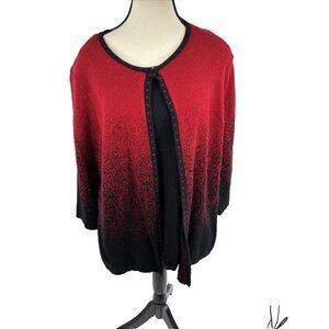 Alfred Dunner Womens Cardigan Sweater Red Black Metallic L